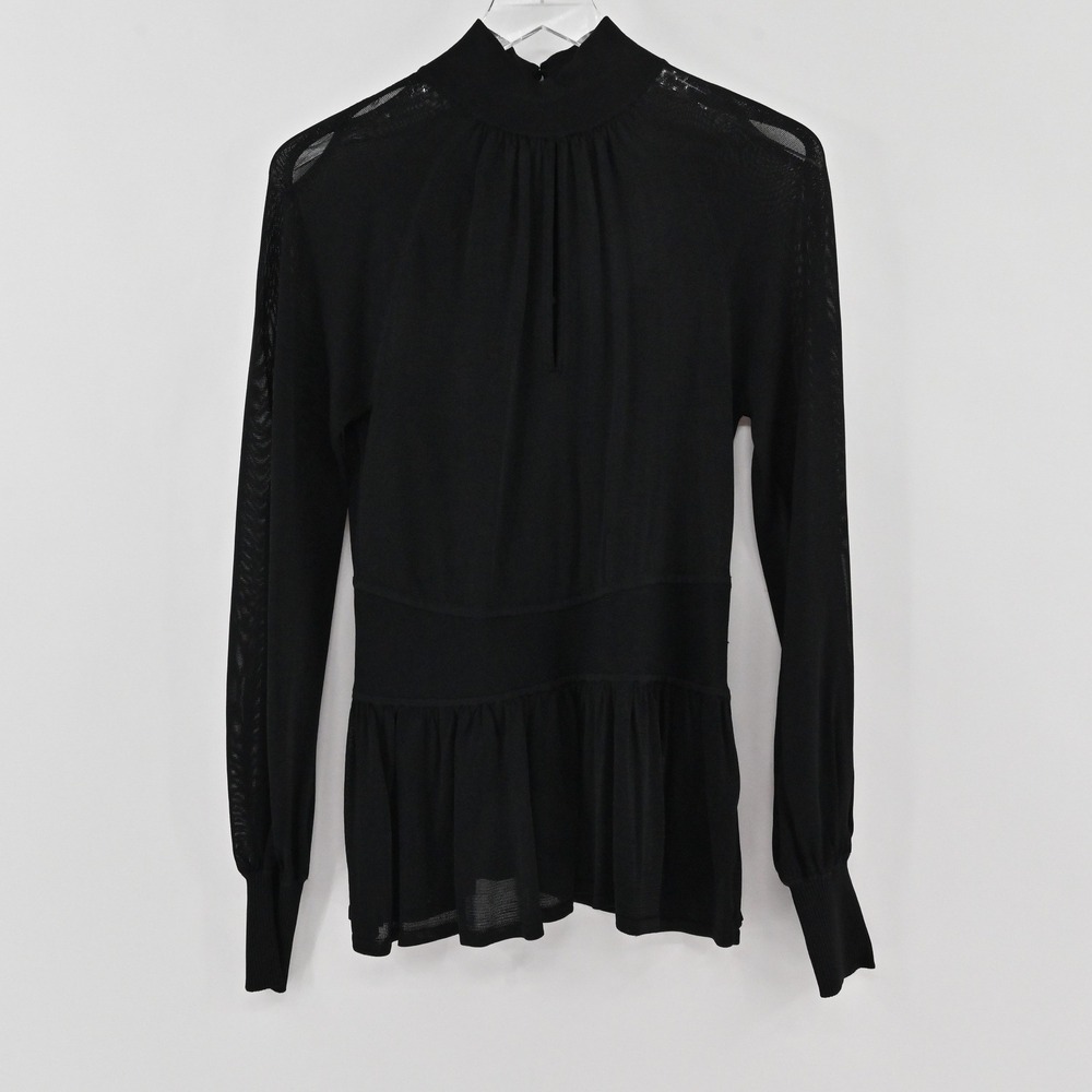 Intermix Mock Neck Sheer Mesh Peplum Blouse Womens Size M Black Knit Whimsygoth